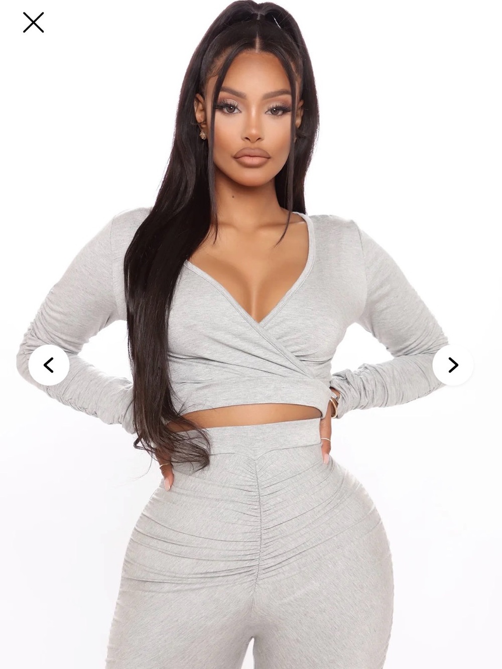 Fashion Nova Ruched High-Waist Leggings & Crop Top Set - Gray - Picture 3 of 3